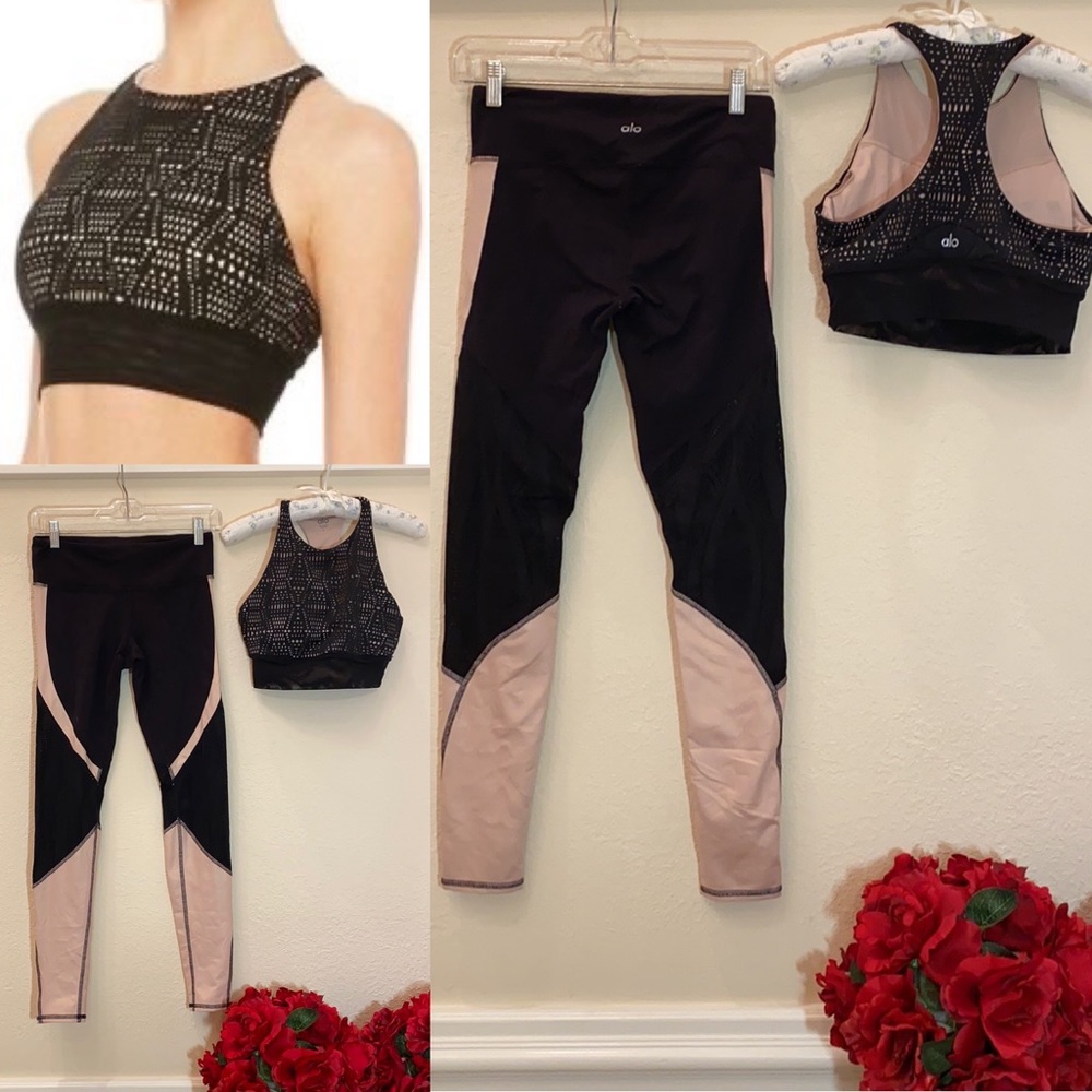 Alo Yoga set Illuminate bra black nude leggings
